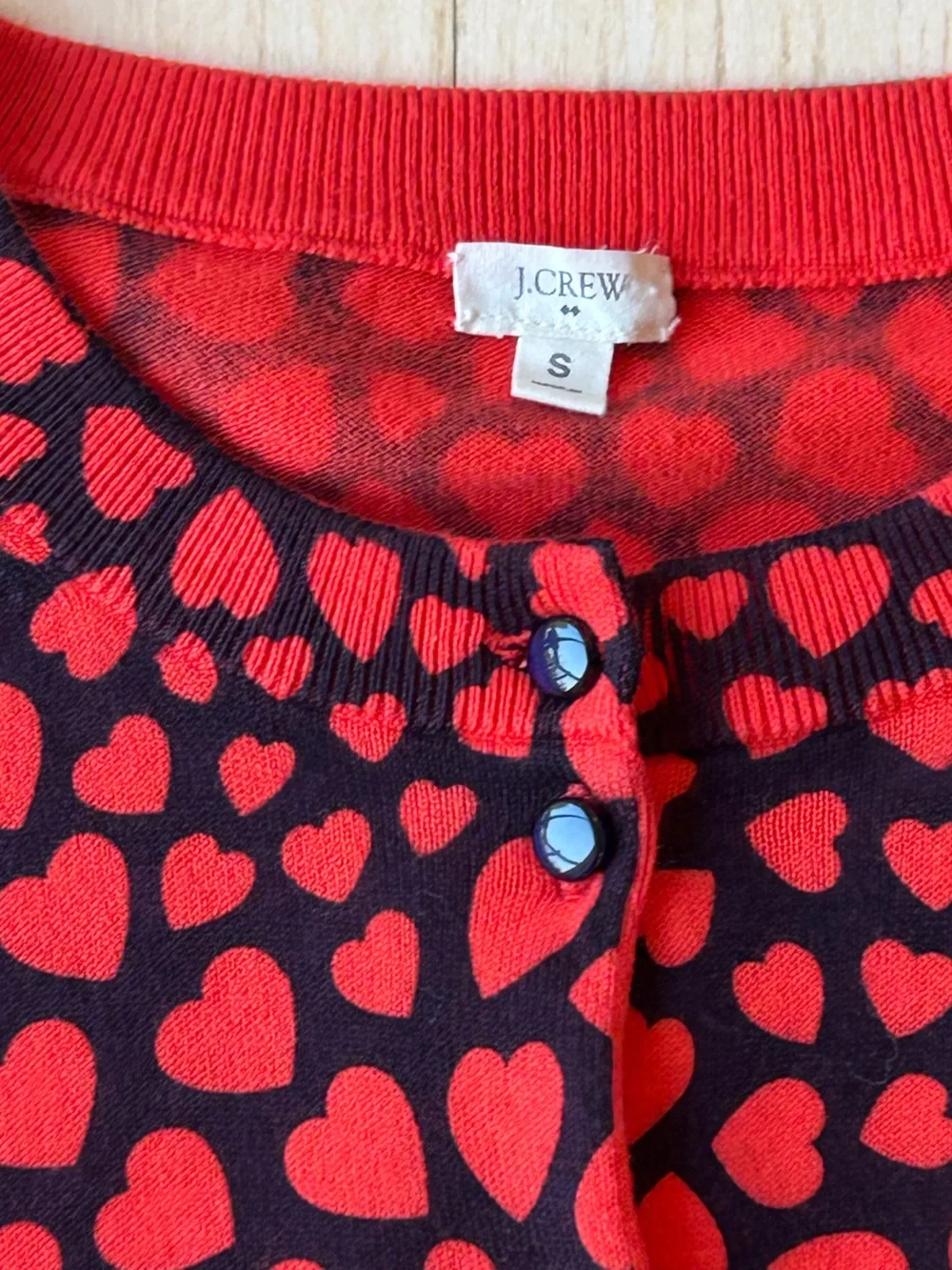 J. Crew Women’s Clare 100% Cotton Hearts Cardigan Red/Black Size Small